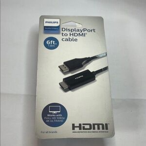 Philips 6ft. (1.8m) DisplayPort to HDMI cable.